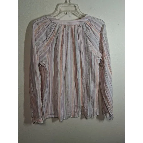 Time & Tru Casual Cotton Blouse Striped Long Sleeve Women's Size Medium - Picture 2 of 4